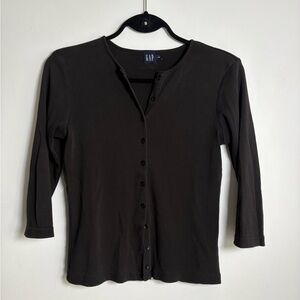 Vintage 1999 GAP Black Cotton Cardigan M Y2K Minimal 90s Button Front